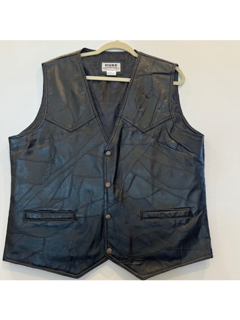 Duke Haband Mens Motorcycle Vest Snap Button Genuine Leather Black Large Sturgis